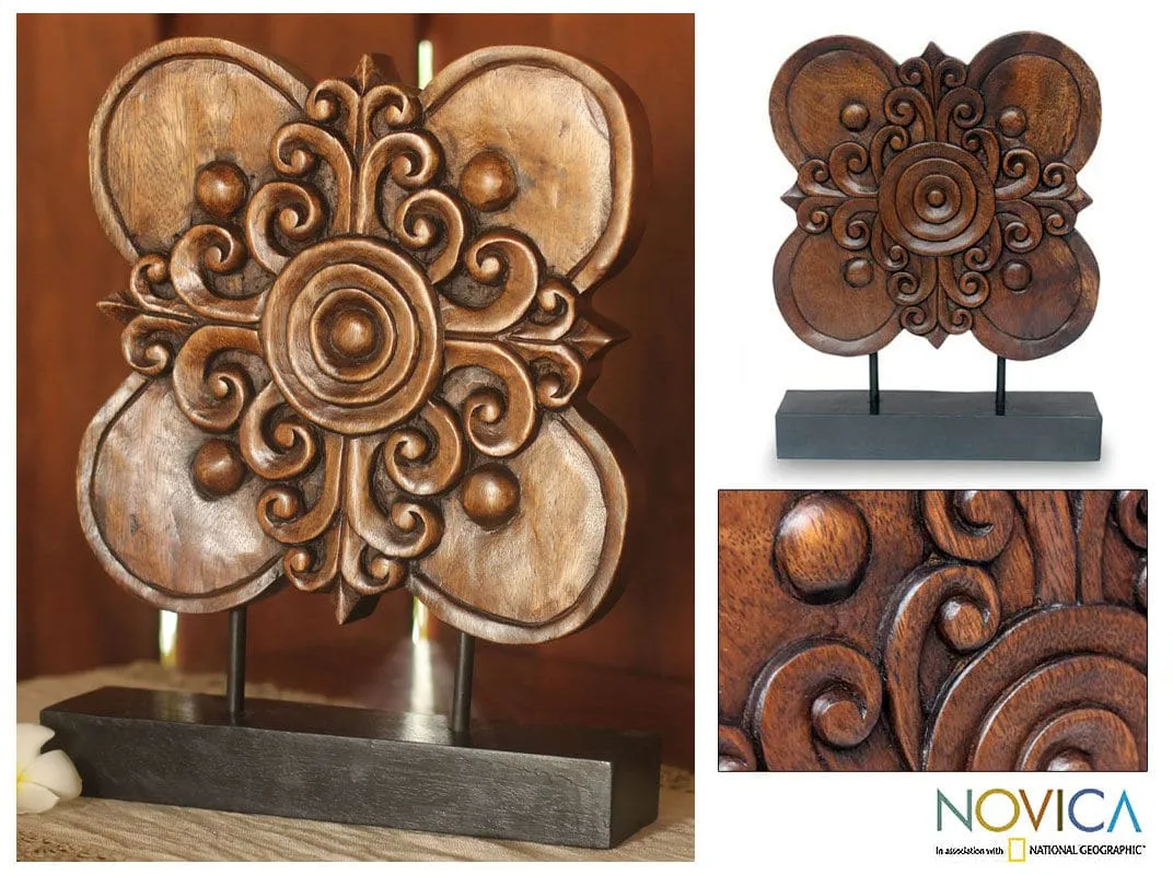 Novica Blossoming Shield Wood Sculpture