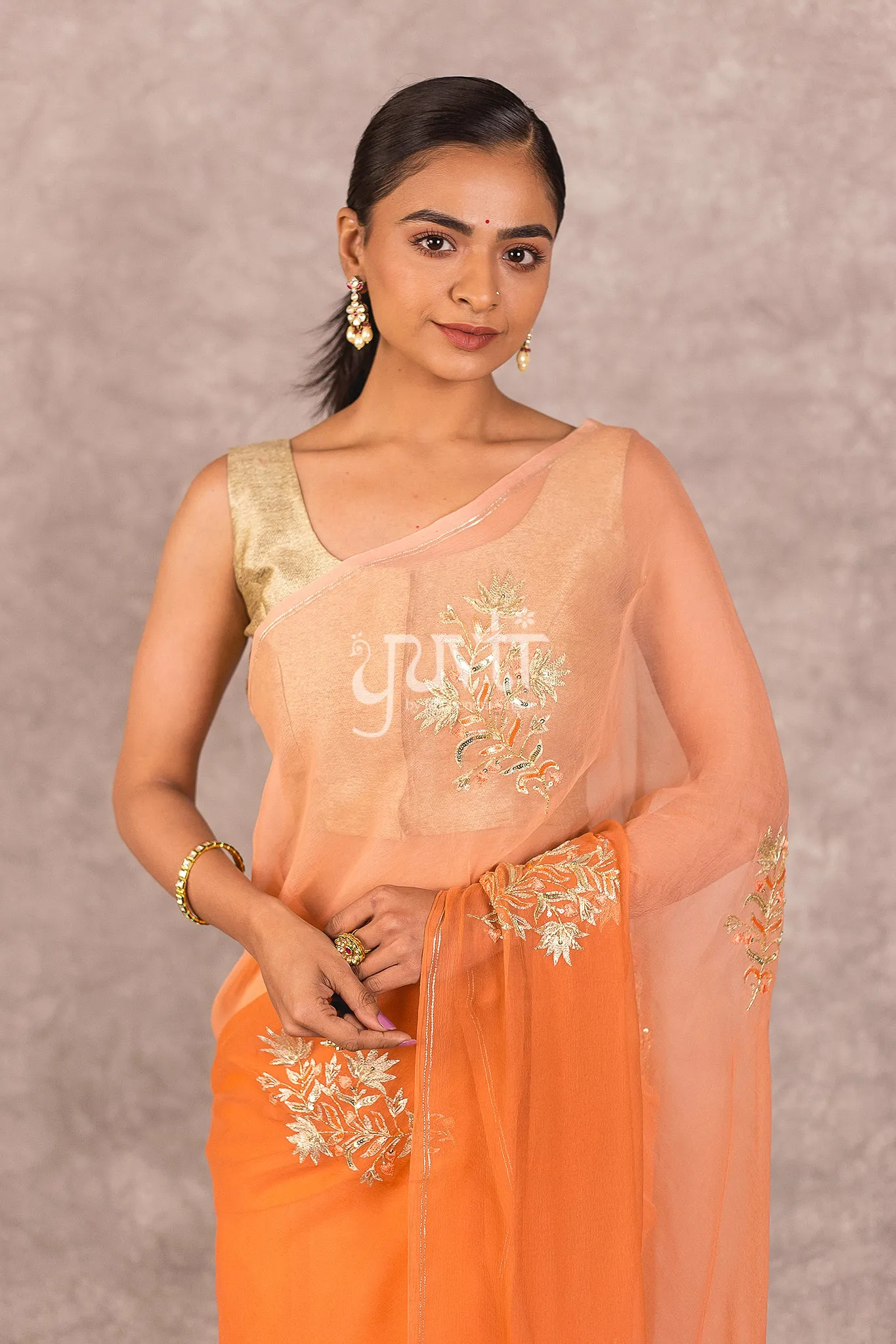 Orange Chiffon Saree