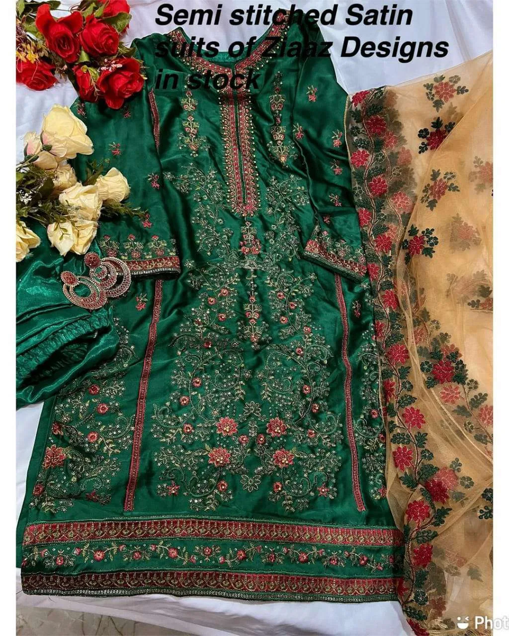 Pakistani Green Straight Cut Wear Pakistani Suit