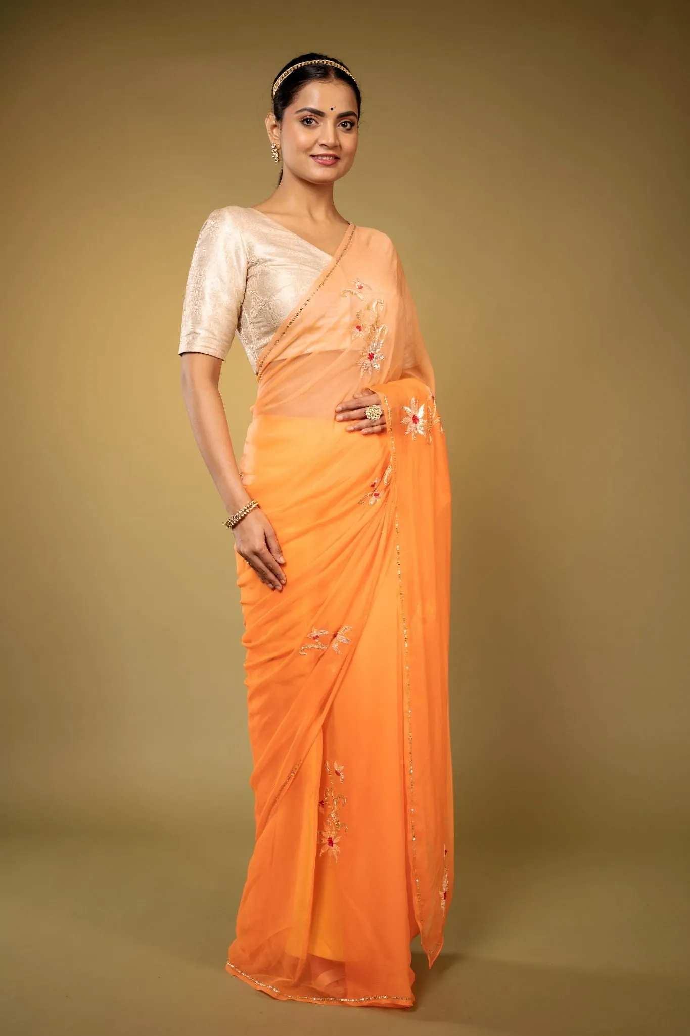 Peach Chiffon Saree