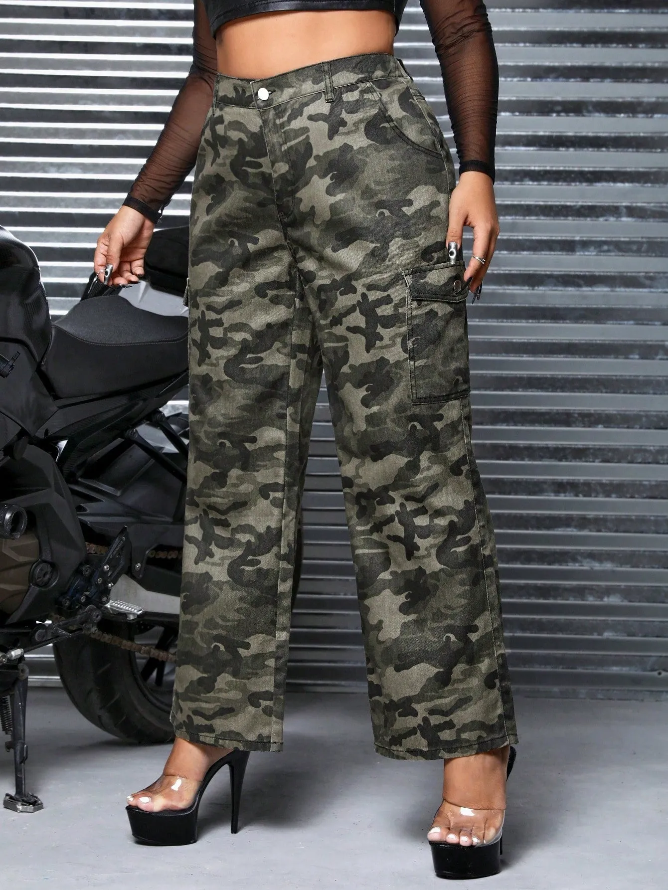 Plus Camo Print Wide Leg Jeans