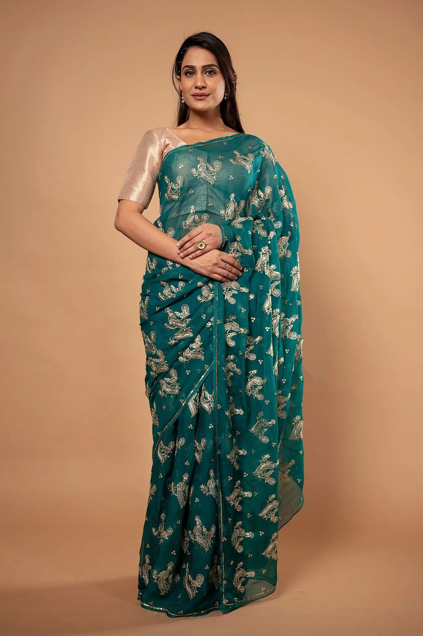 Pure Chiffon Aari Siquin Heavy  Work Saree