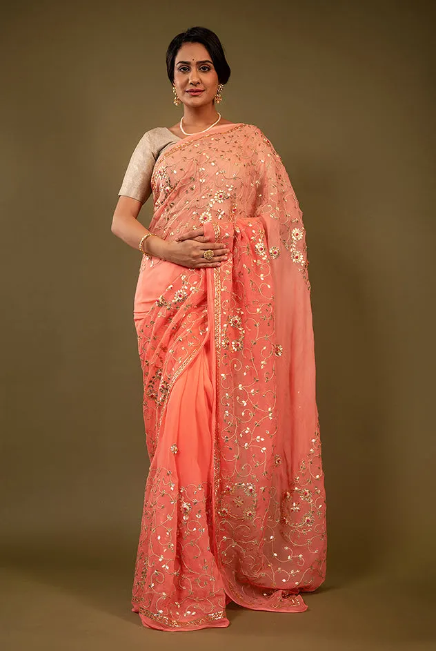 Pure Chiffon Gotapatti Work Saree