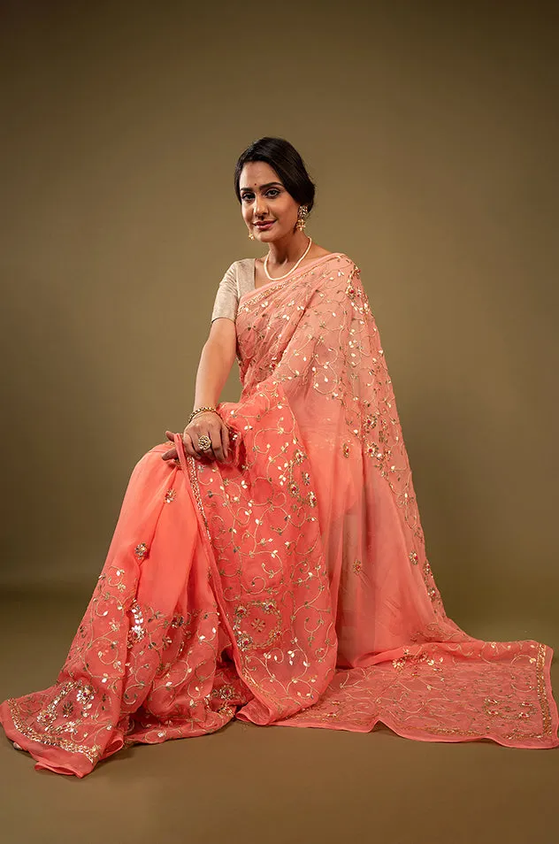 Pure Chiffon Gotapatti Work Saree