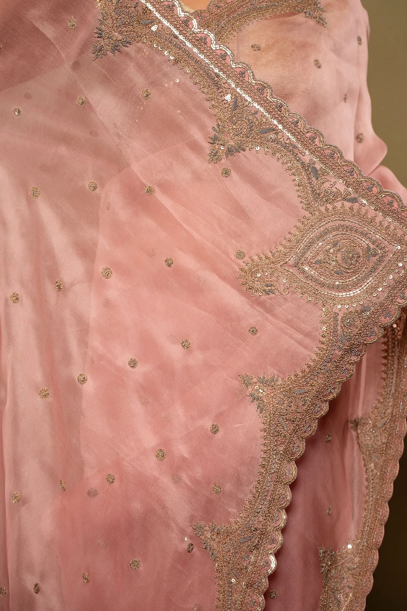 Pure  Organza Antique Work Saree