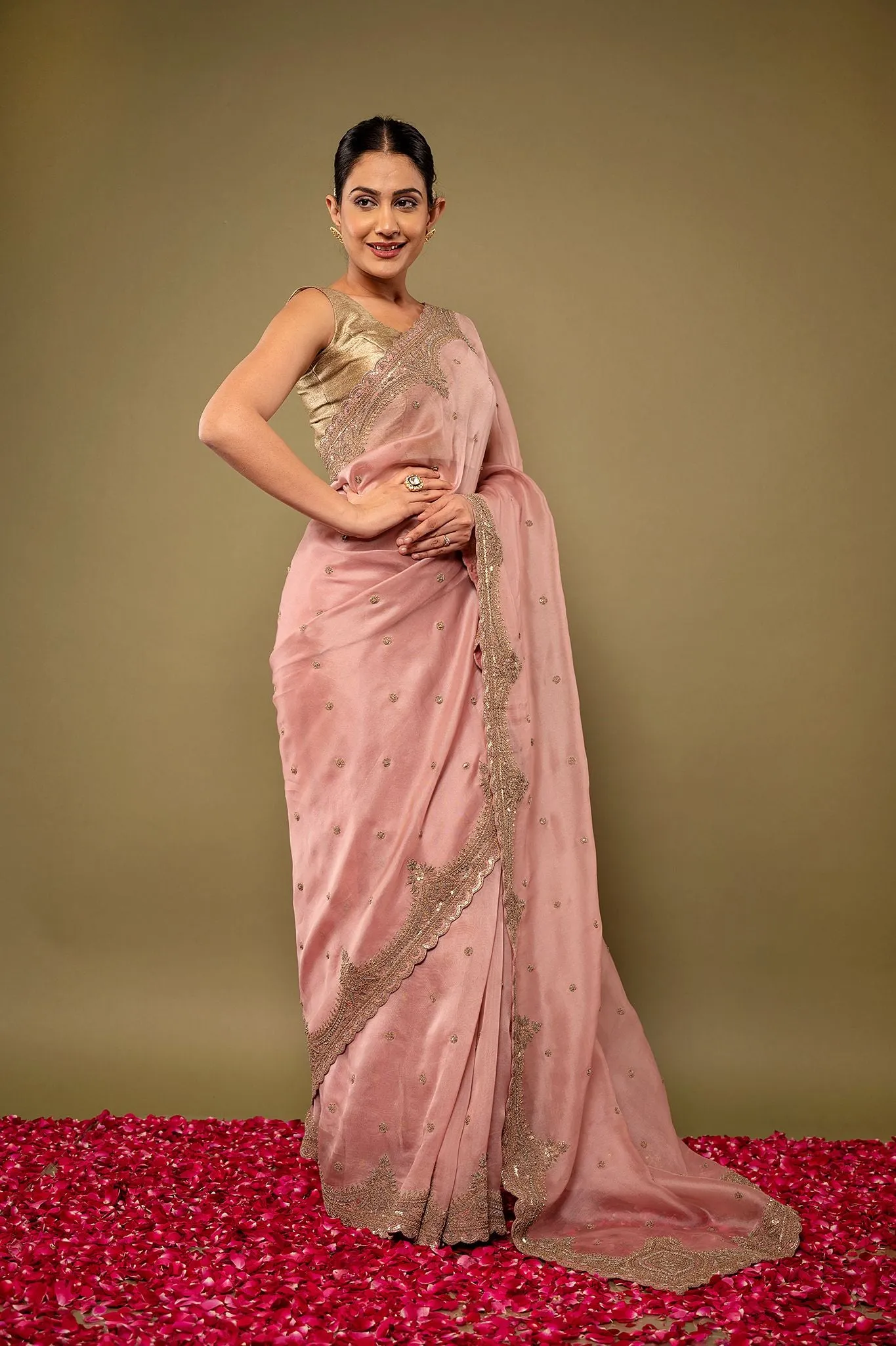 Pure  Organza Antique Work Saree