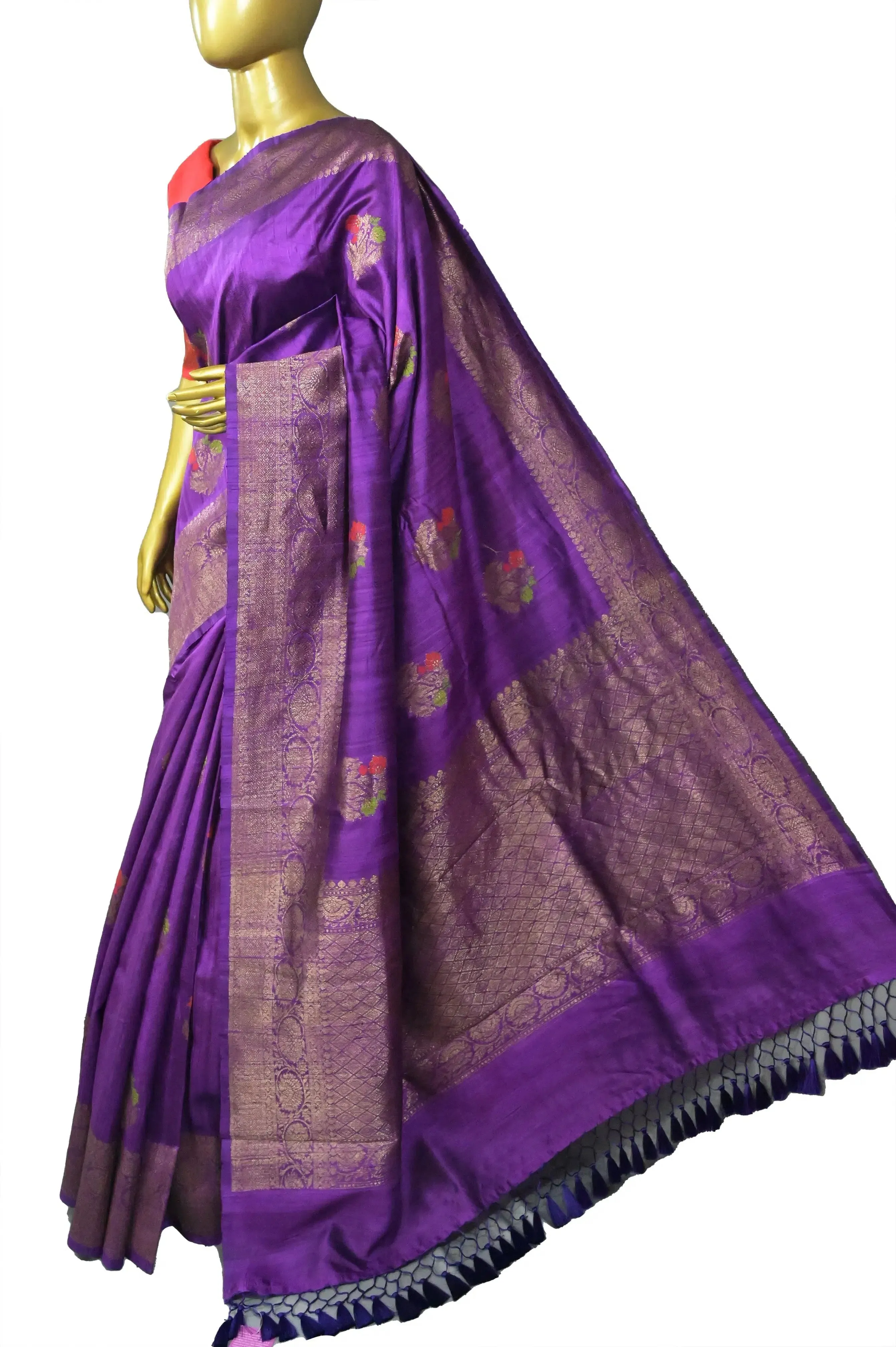 Purple Color Pure Raw Silk Banarasi Saree with Meenakari Butta and Antique Zari Border