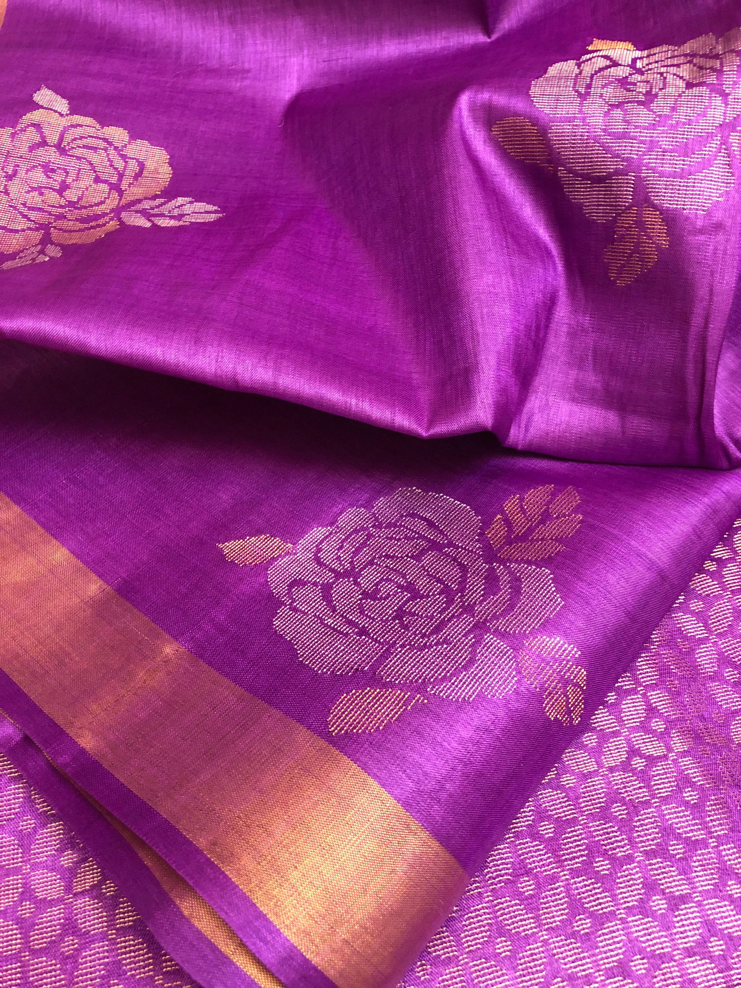 Purple Color Pure Tussar Silk Saree with Golden Buti Work