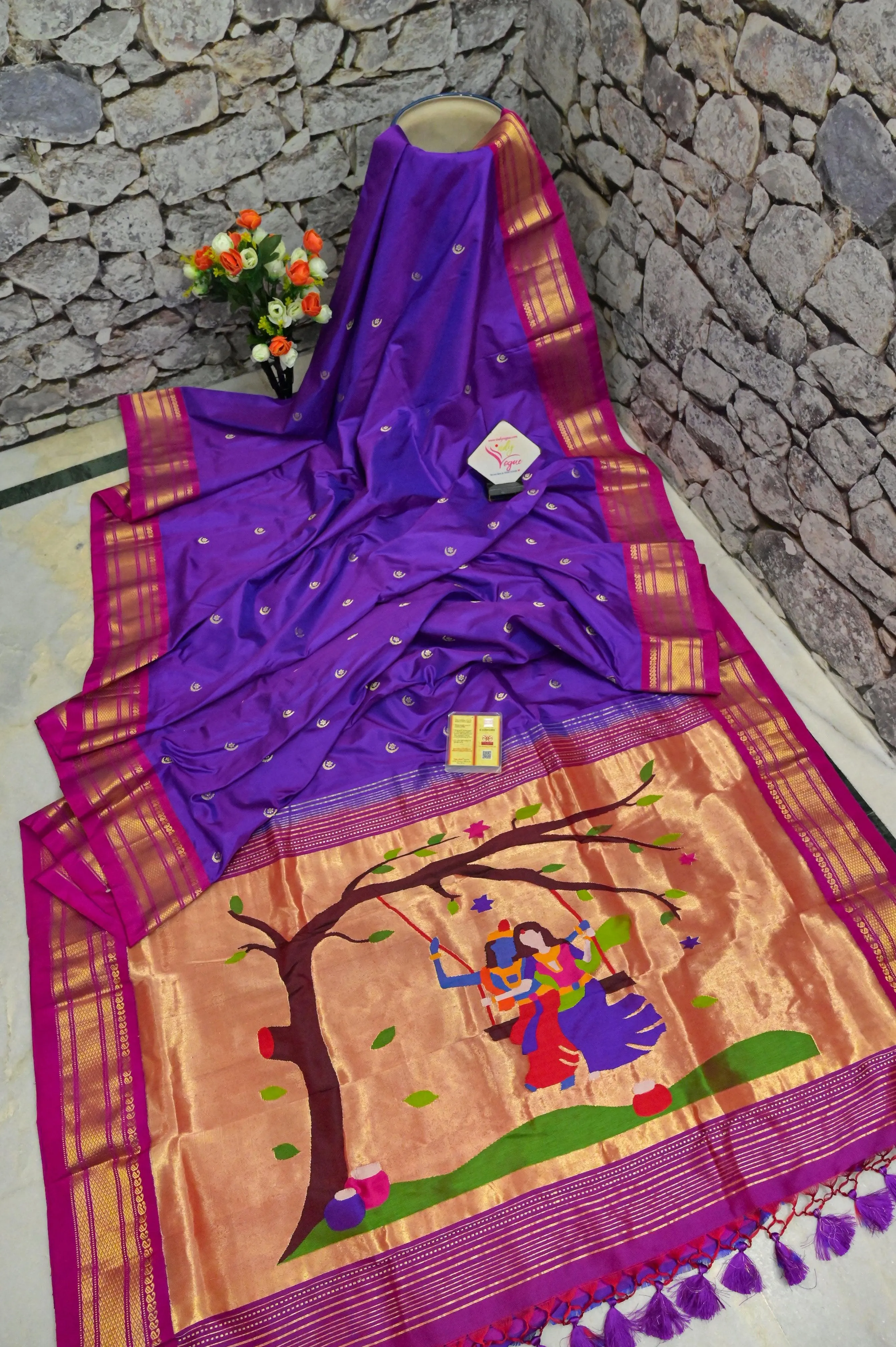 Purple Color Yeola Paithani Silk Saree with magenta Border