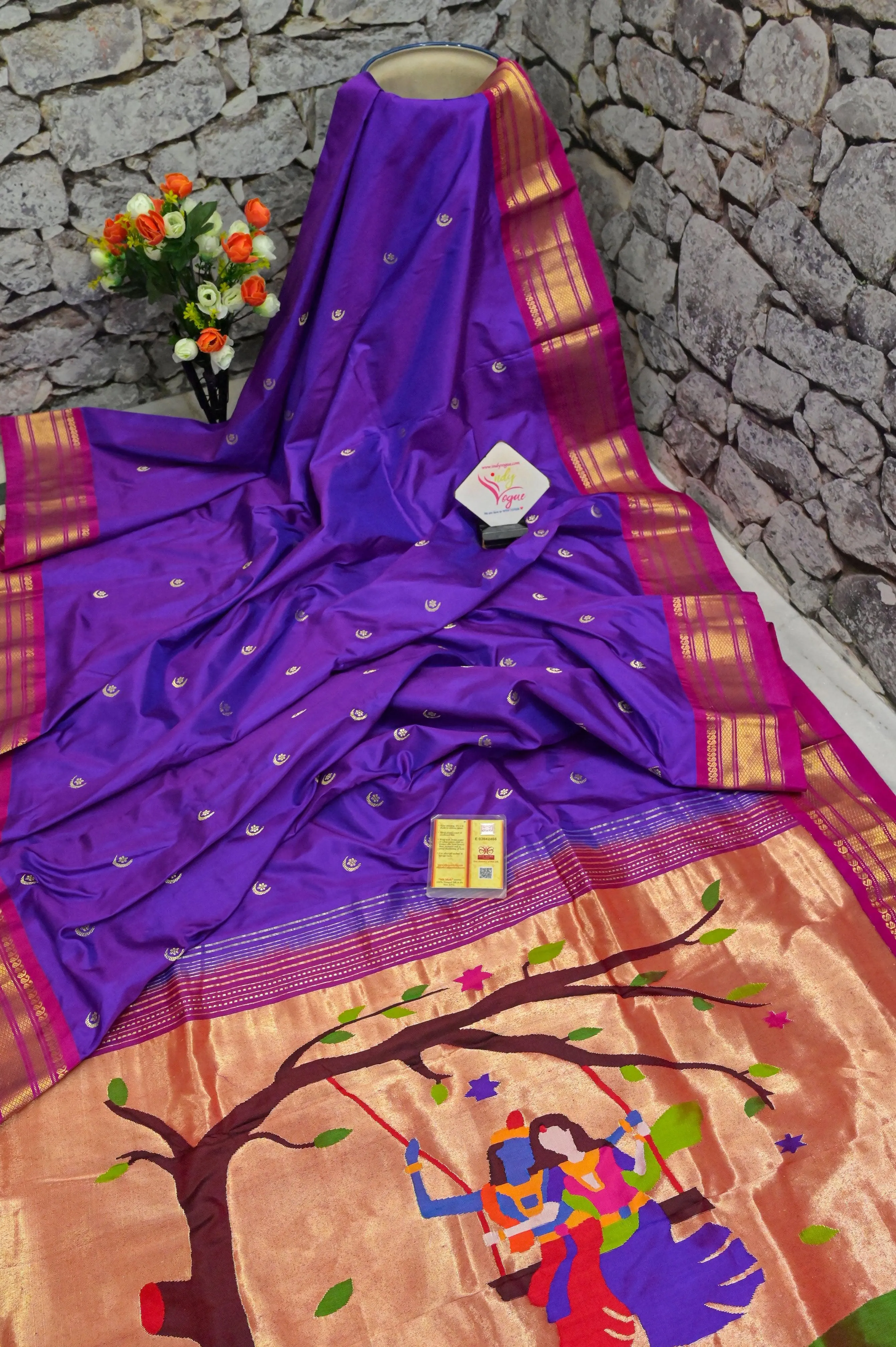 Purple Color Yeola Paithani Silk Saree with magenta Border