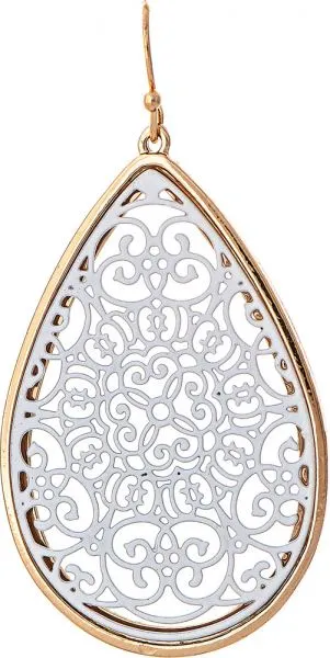 Rain - Gold Edge White Filigree Teardrop Earring