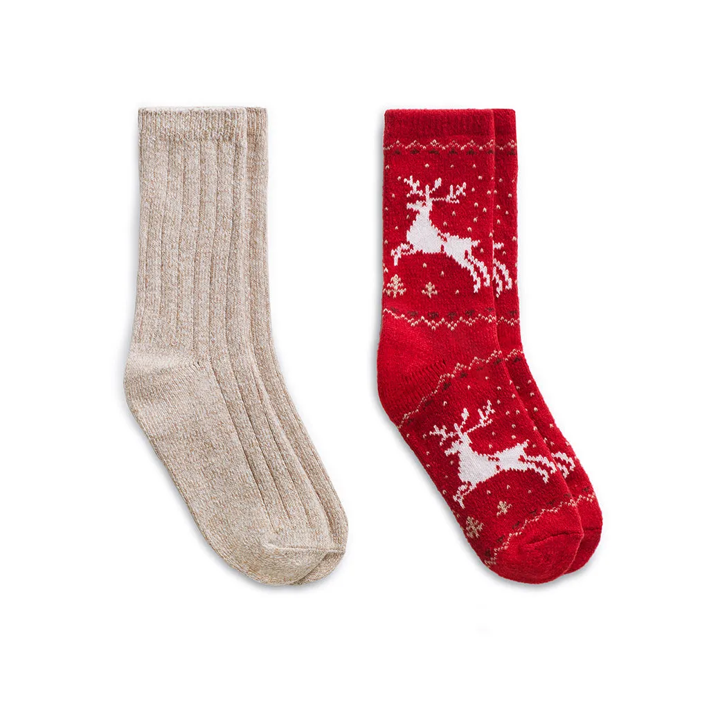 Reindeer Birdseye/Twist Rib Crew Sock 2 Pack