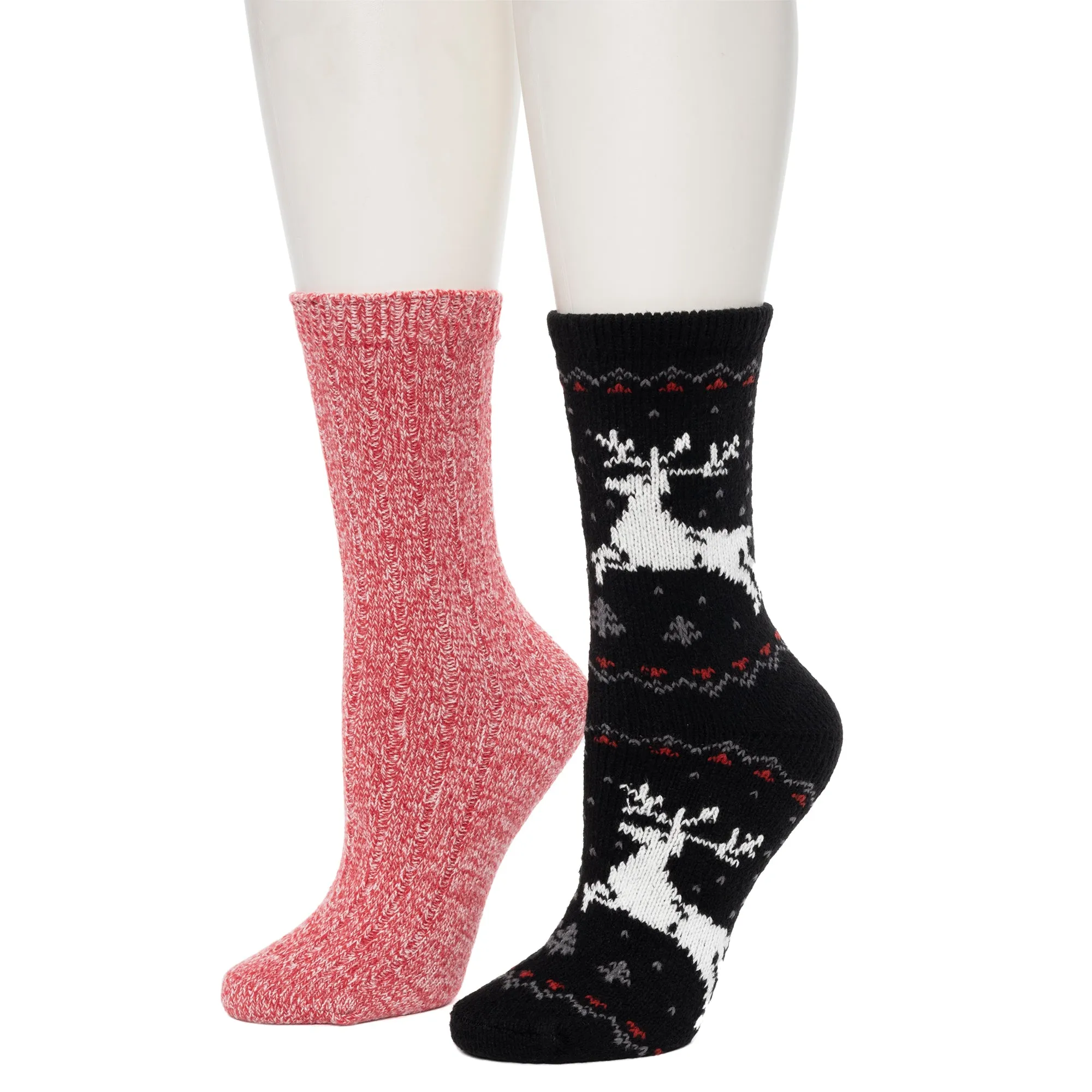 Reindeer Birdseye/Twist Rib Crew Sock 2 Pack