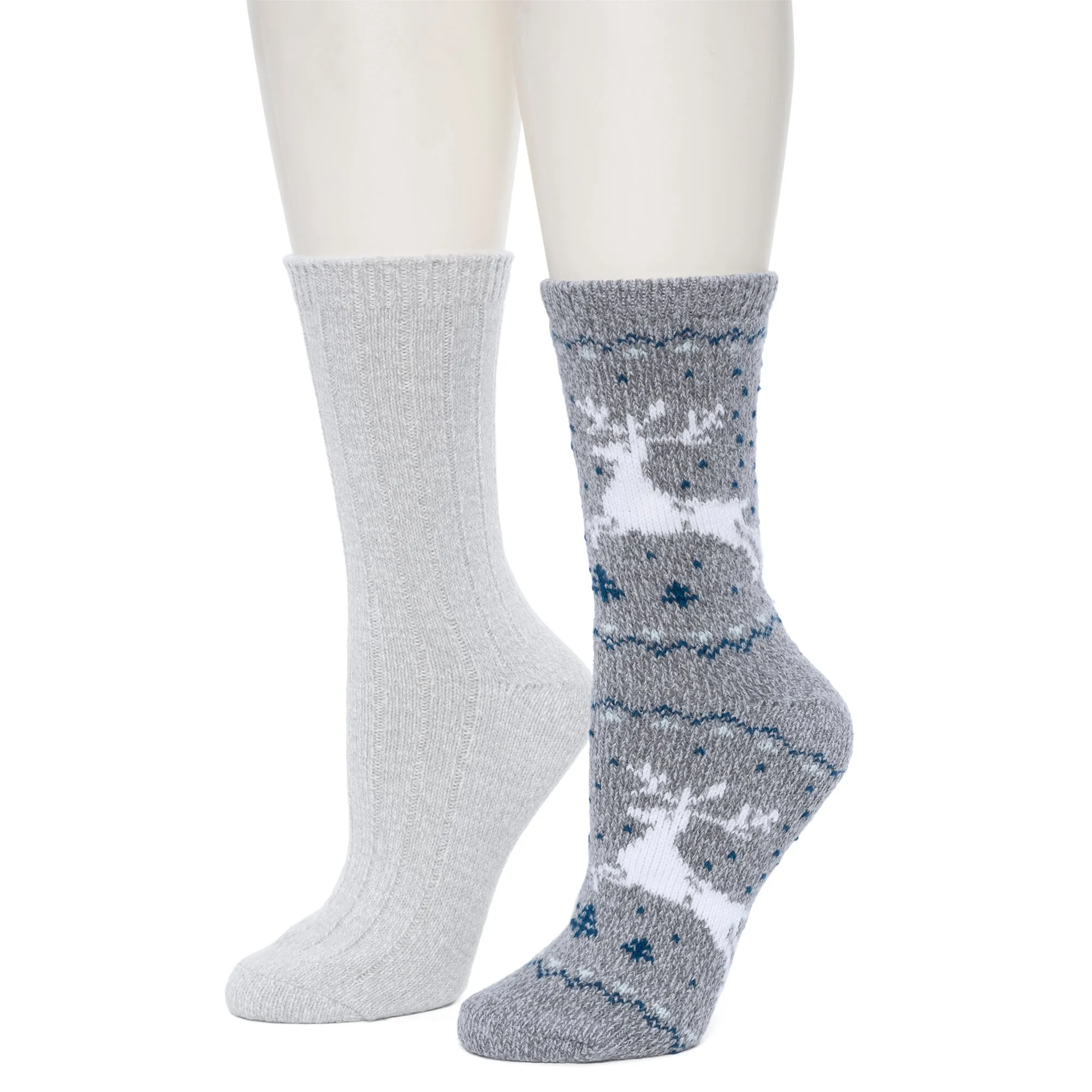 Reindeer Birdseye/Twist Rib Crew Sock 2 Pack