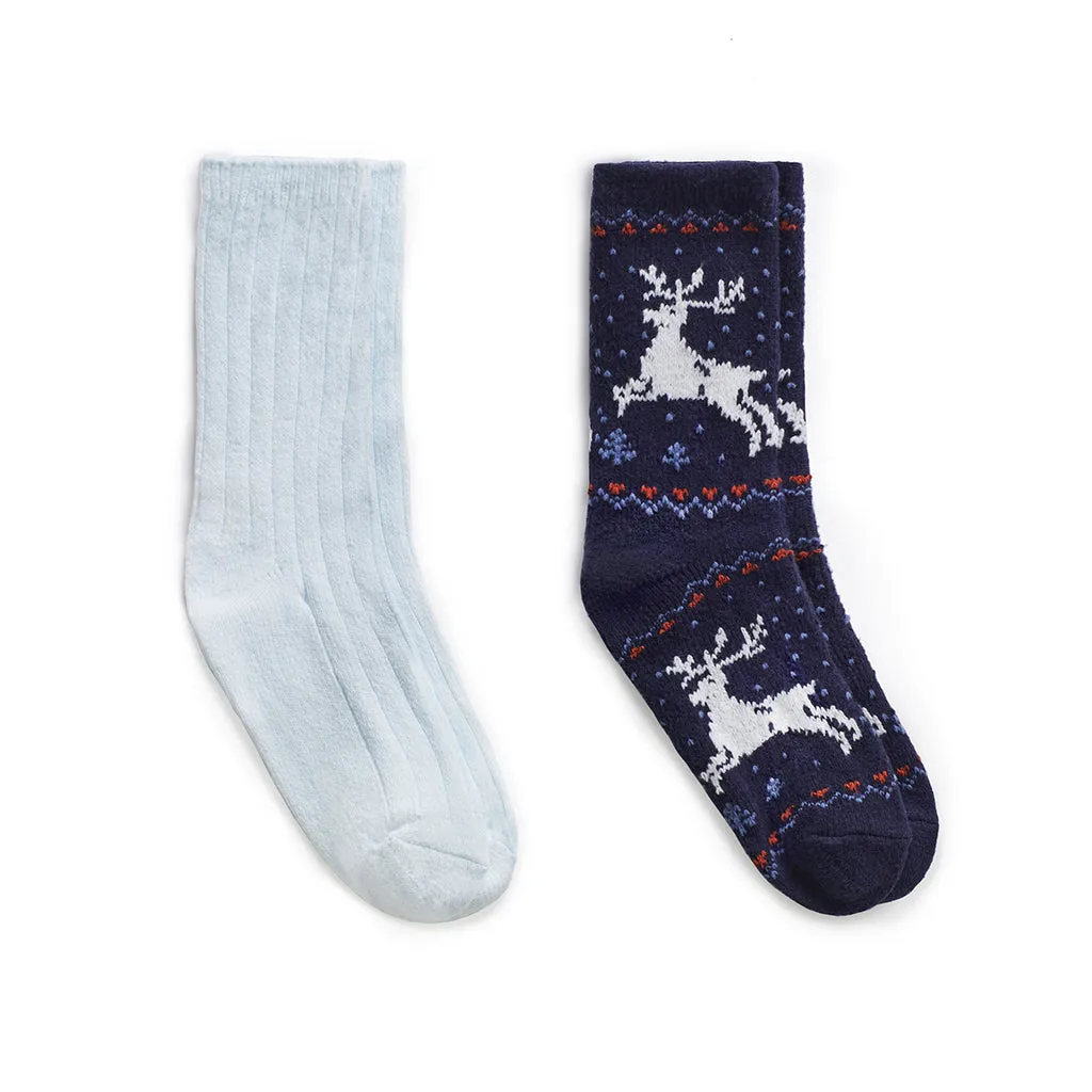 Reindeer Birdseye/Twist Rib Crew Sock 2 Pack