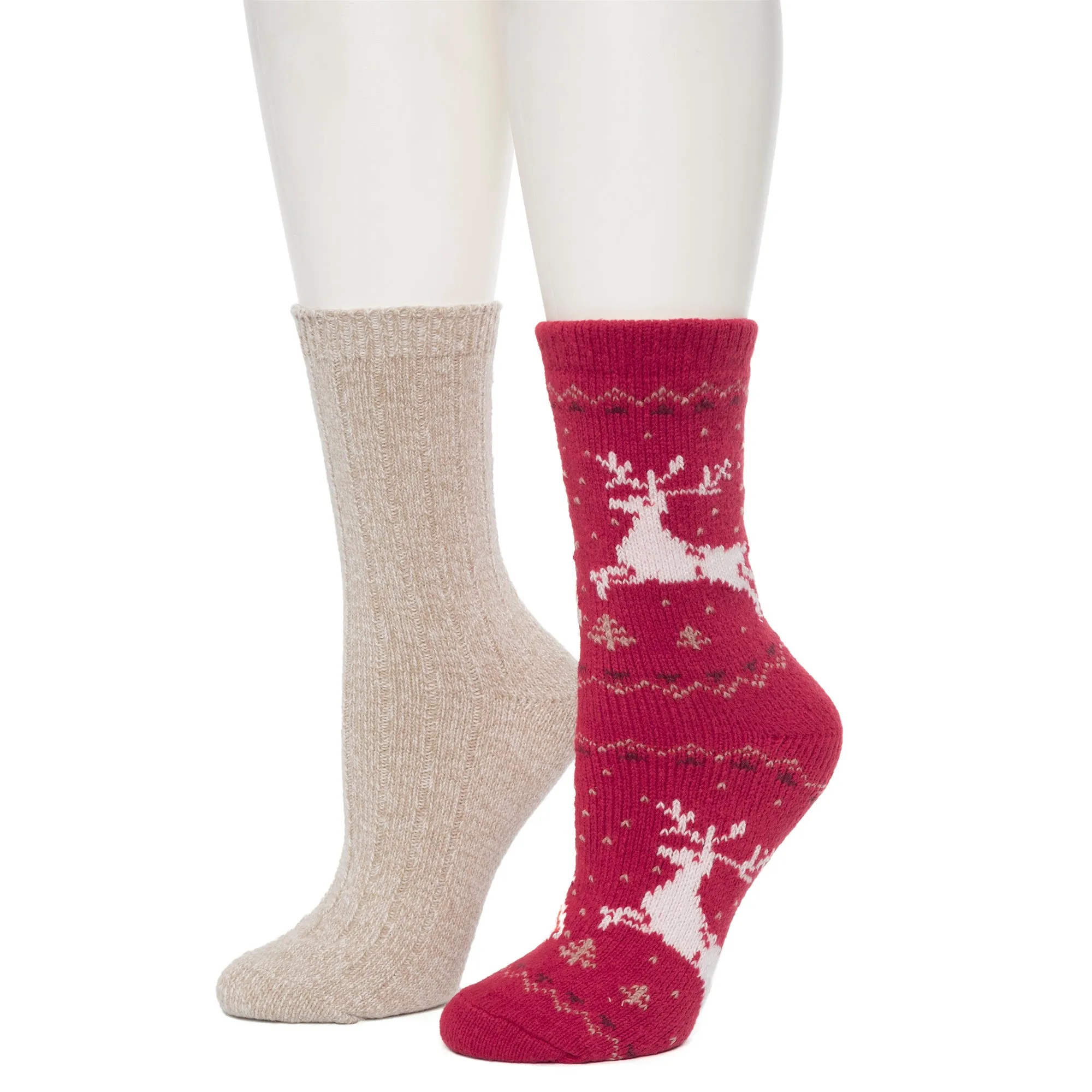 Reindeer Birdseye/Twist Rib Crew Sock 2 Pack