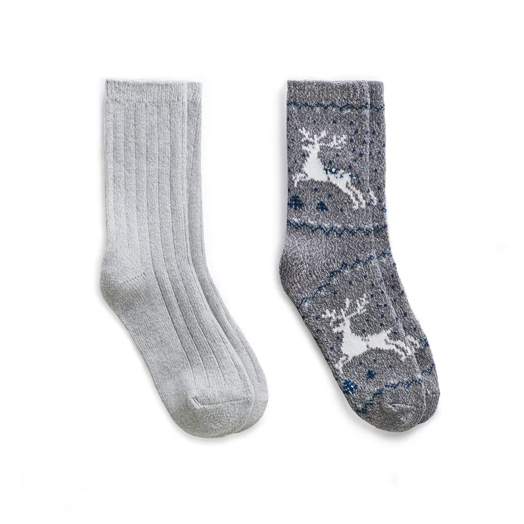 Reindeer Birdseye/Twist Rib Crew Sock 2 Pack