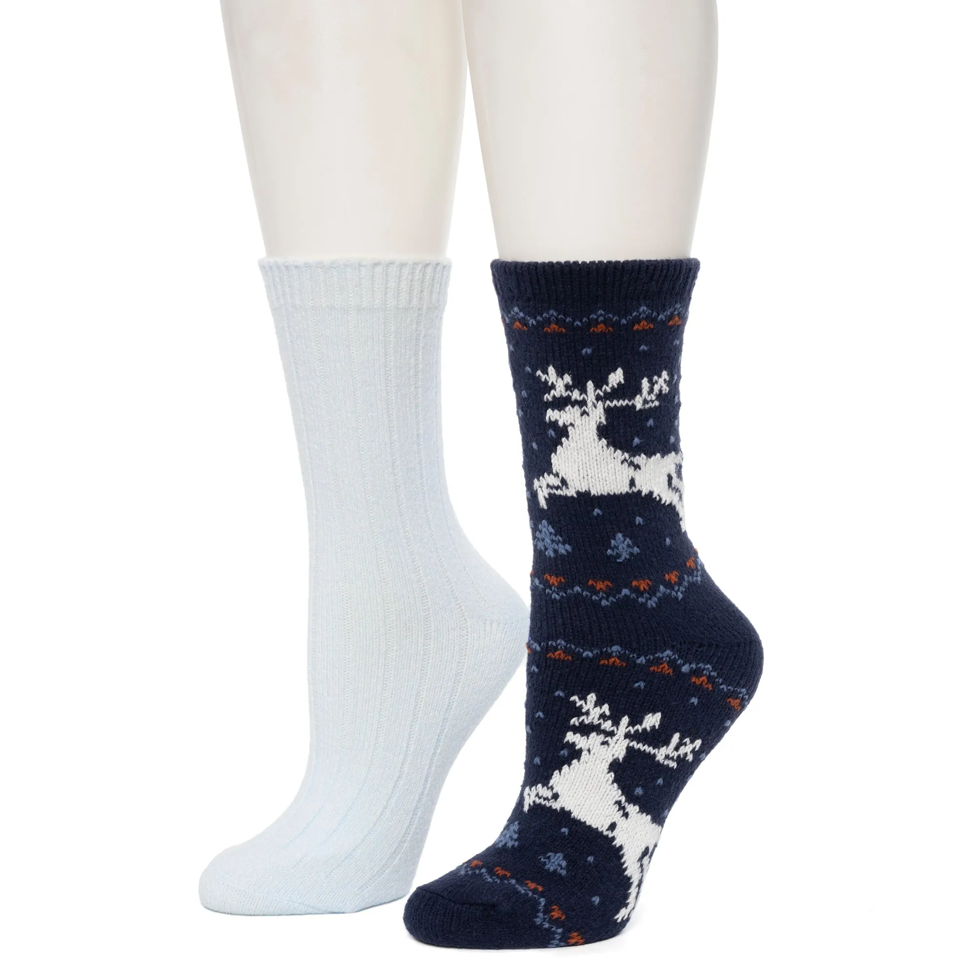 Reindeer Birdseye/Twist Rib Crew Sock 2 Pack