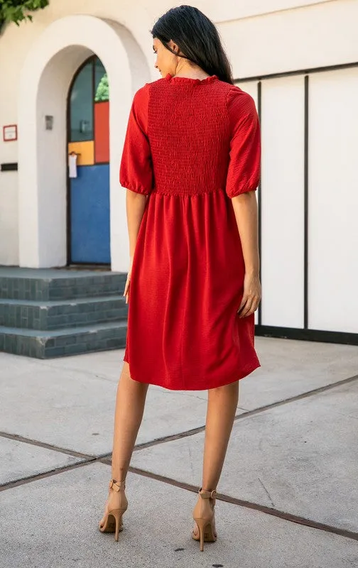 Sasha Smocked Dress in Rust