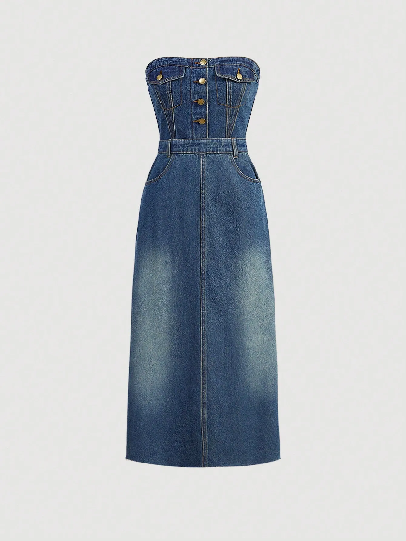 Split Thigh Tube Denim Dress