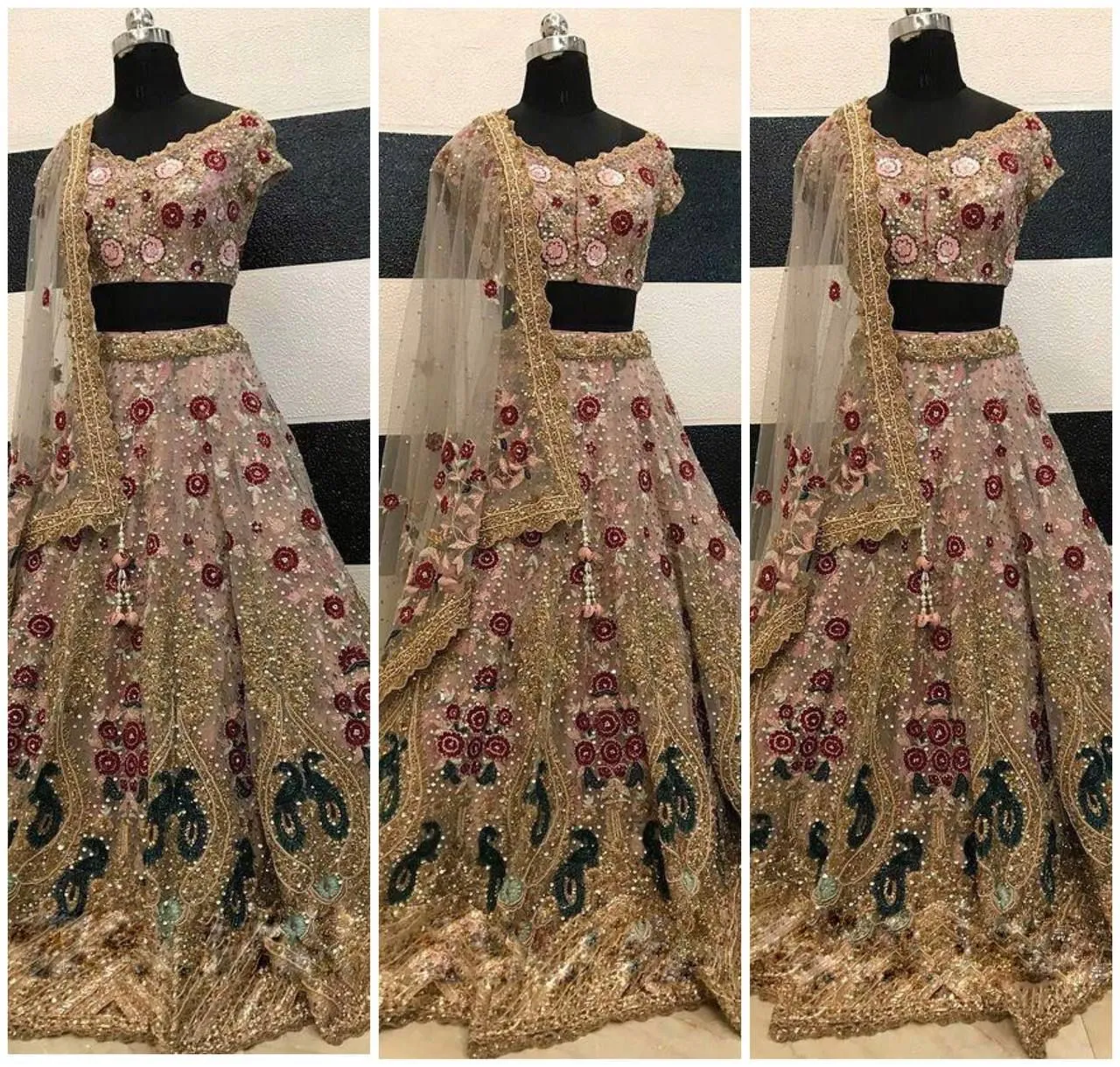 SSS Launching 3.5 Meter Flare Soft Mono Net Sequins Embroidered work Lehenga -SSS001PL<br data-mce-fragment=1>