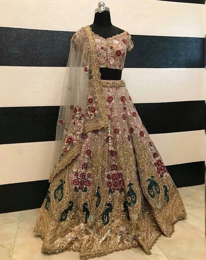 SSS Launching 3.5 Meter Flare Soft Mono Net Sequins Embroidered work Lehenga -SSS001PL<br data-mce-fragment=1>