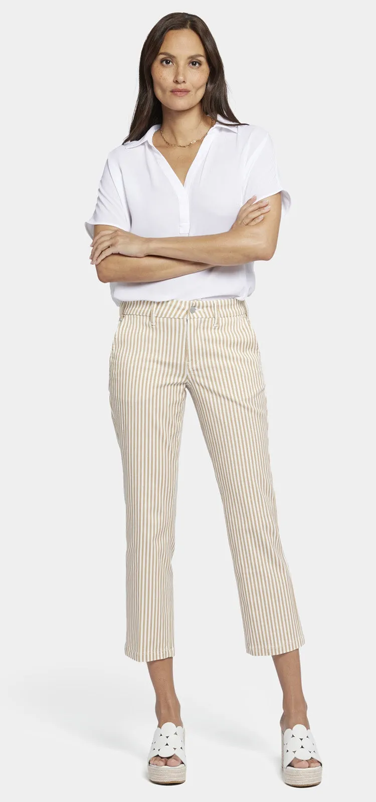 Straight Leg Ankle Trouser Beige Stretch Twill | Sunbird Stripe