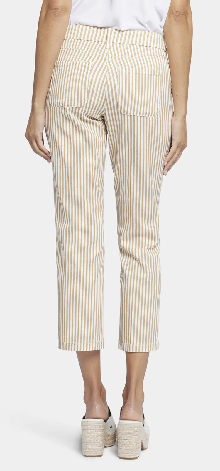 Straight Leg Ankle Trouser Beige Stretch Twill | Sunbird Stripe