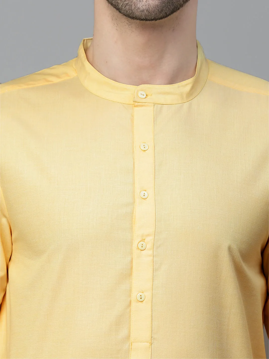 Style Quotient Mens Yellow Solid Kurtas