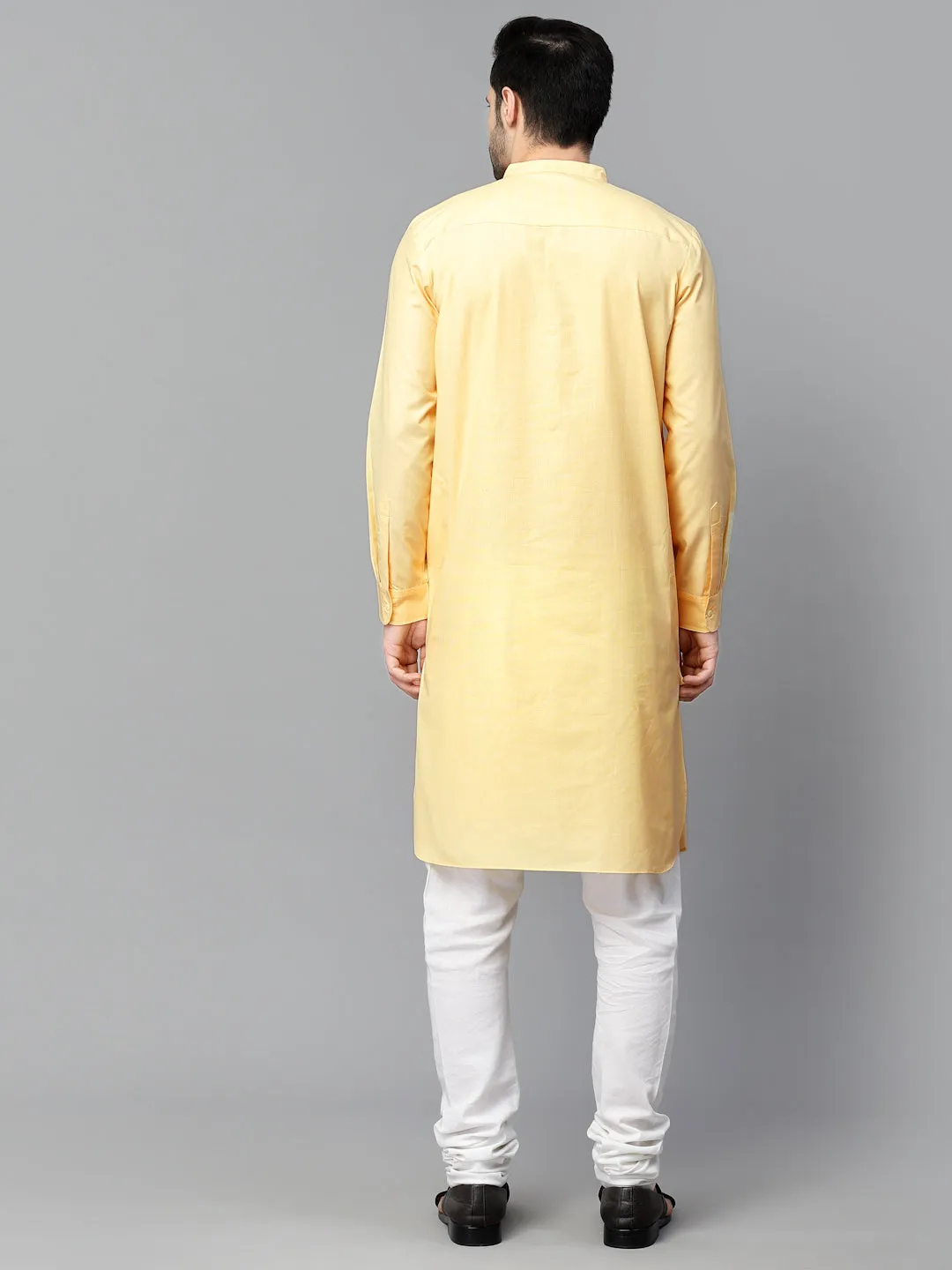 Style Quotient Mens Yellow Solid Kurtas