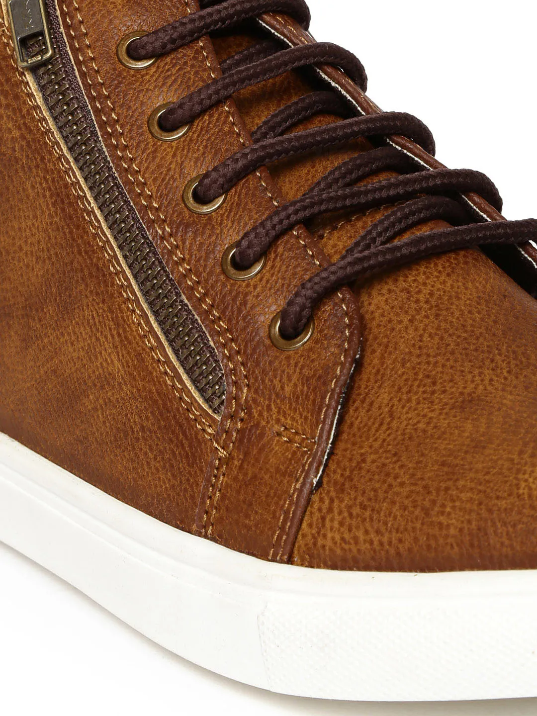 Tan High Ankle Zipped Sneakers