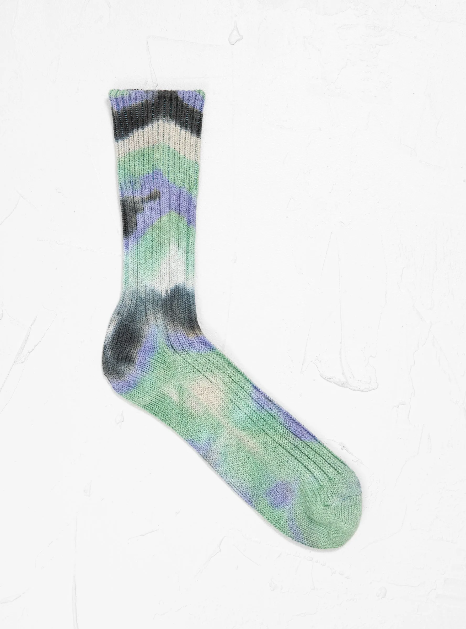 Tie Dye Chunky Ribbed Crew Socks Black, Mint, and Purple