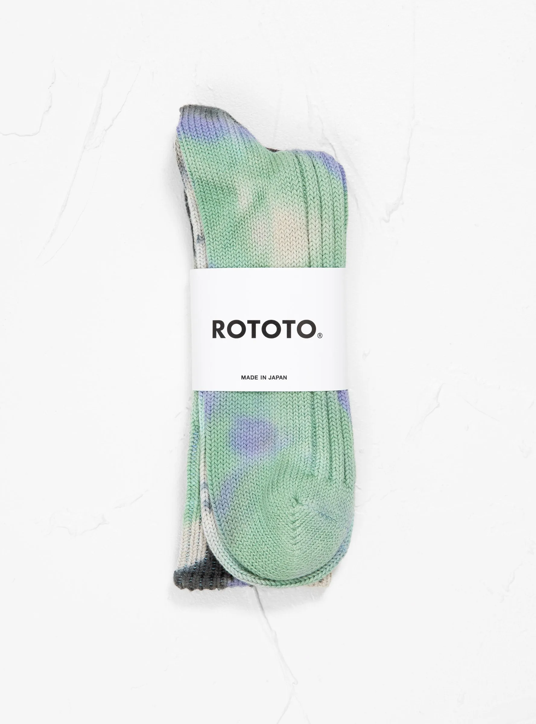 Tie Dye Chunky Ribbed Crew Socks Black, Mint, and Purple