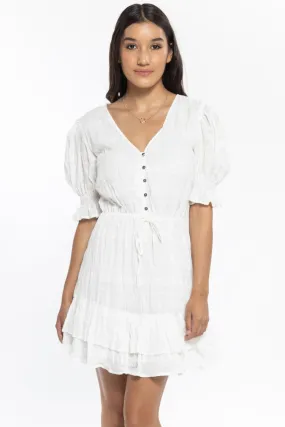 Viola White SS Frill Hem Dress