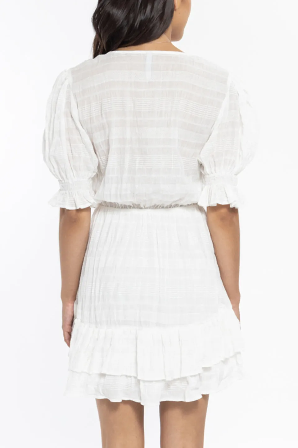 Viola White SS Frill Hem Dress