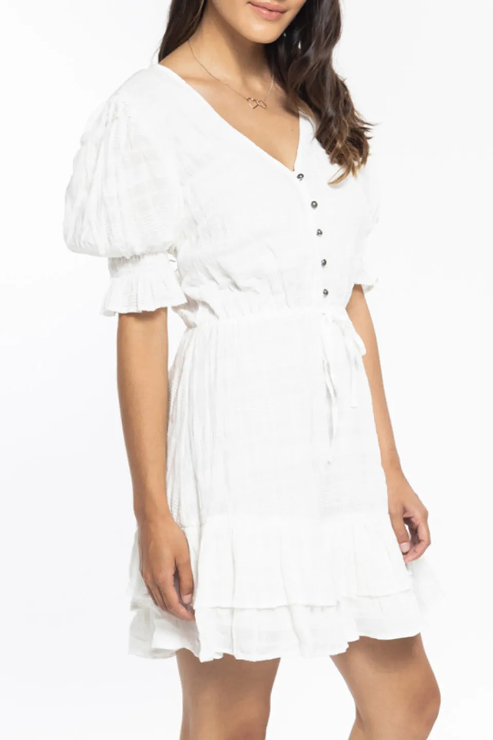 Viola White SS Frill Hem Dress