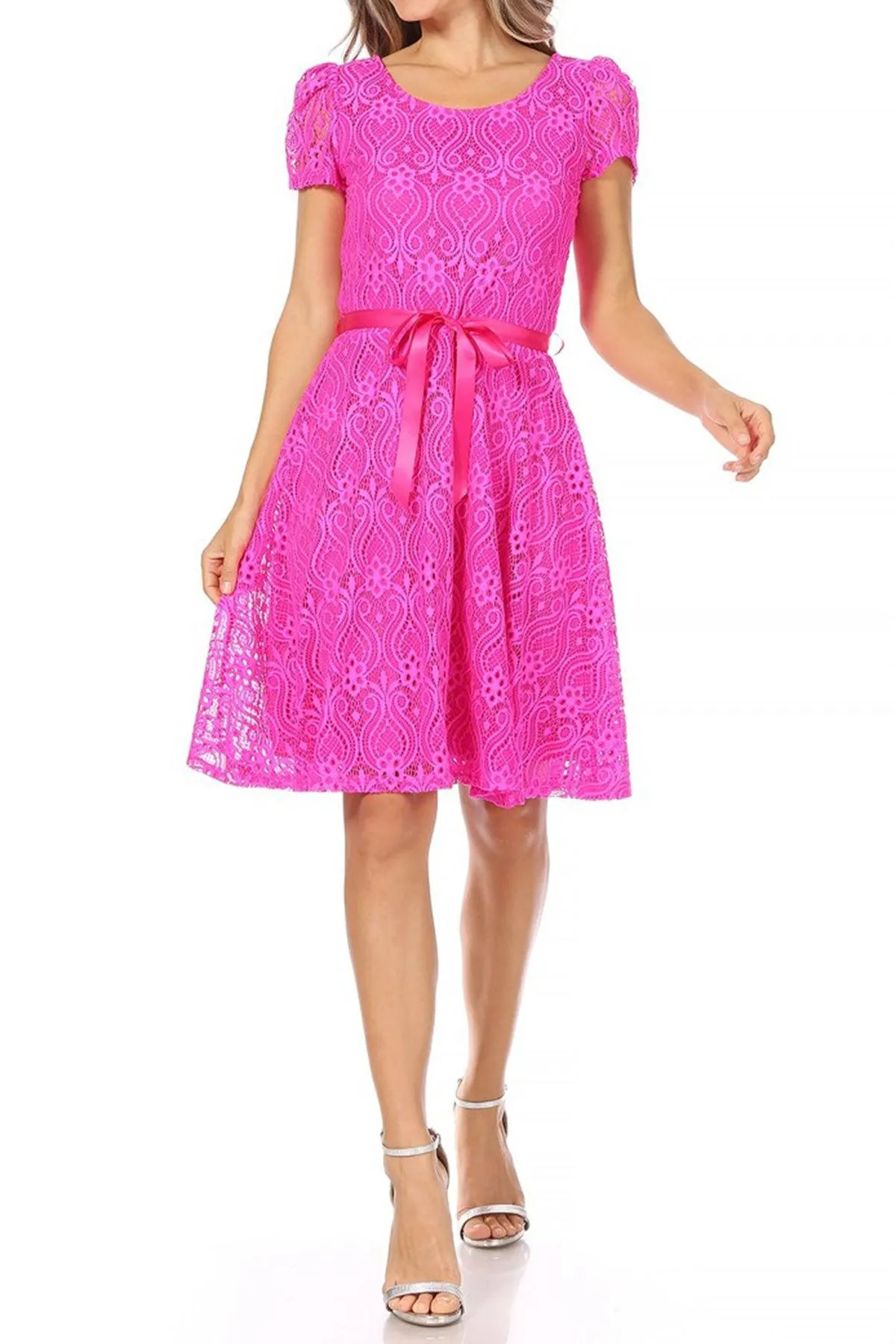 Women's Floral Lace Dress Short Sleeve Party Dress