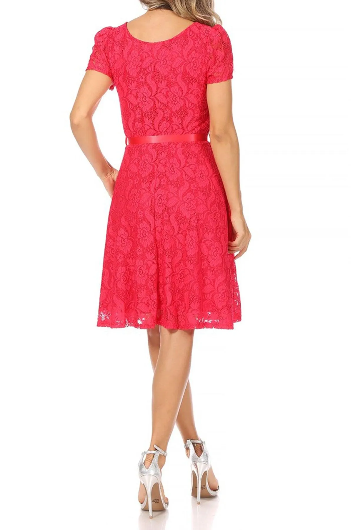 Women's Floral Lace Dress Short Sleeve Party Dress