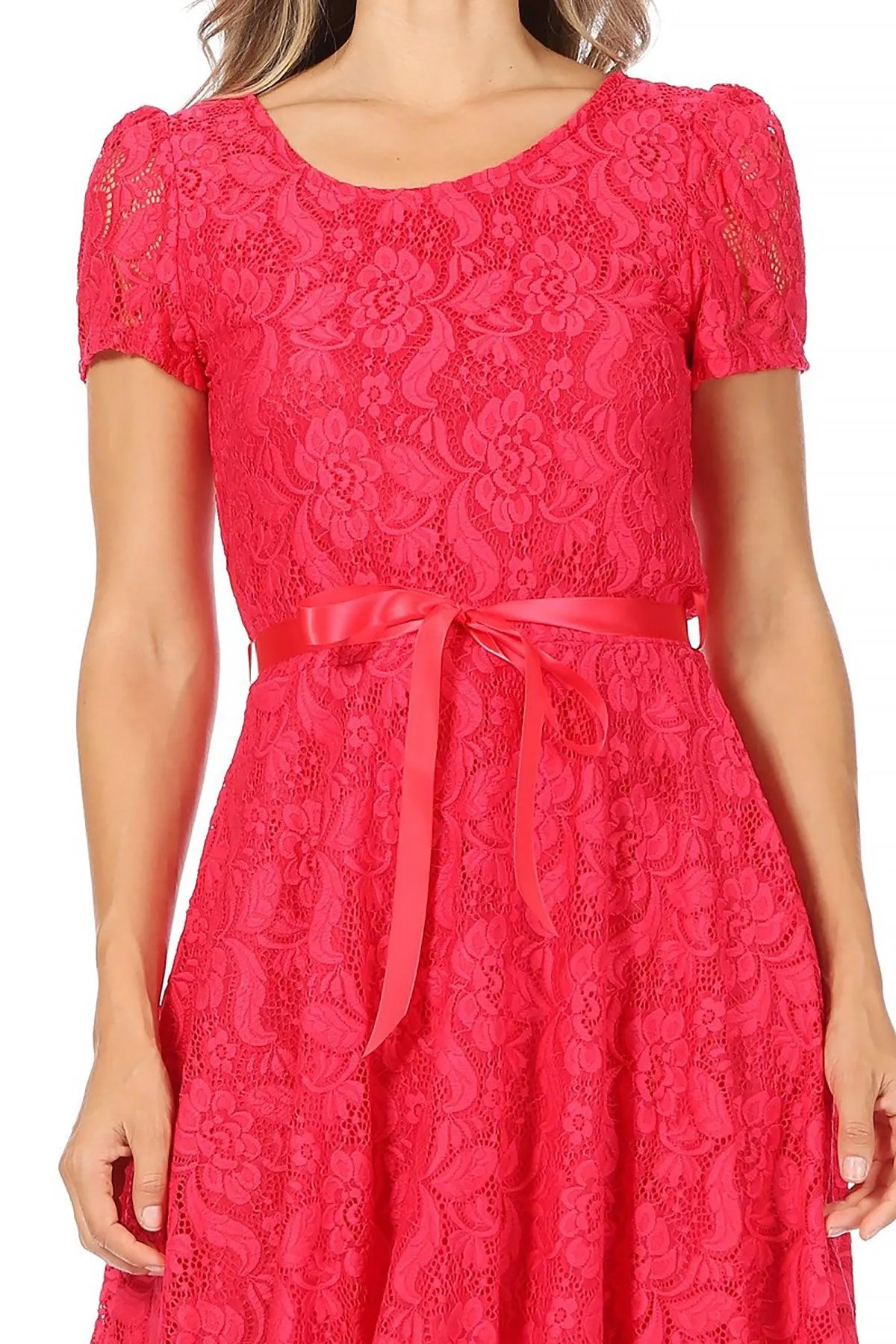 Women's Floral Lace Dress Short Sleeve Party Dress